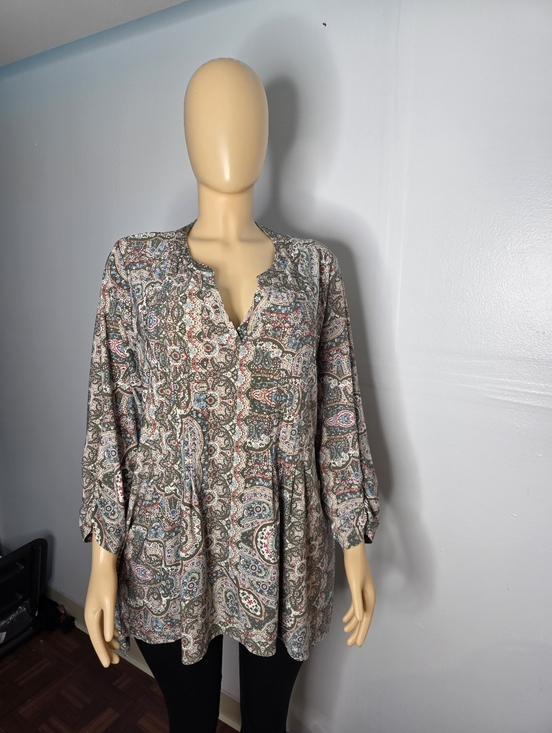 Westport Tops - Westport Women's  Floral Knit Top in Light Green with Pink Accents Size US/2X